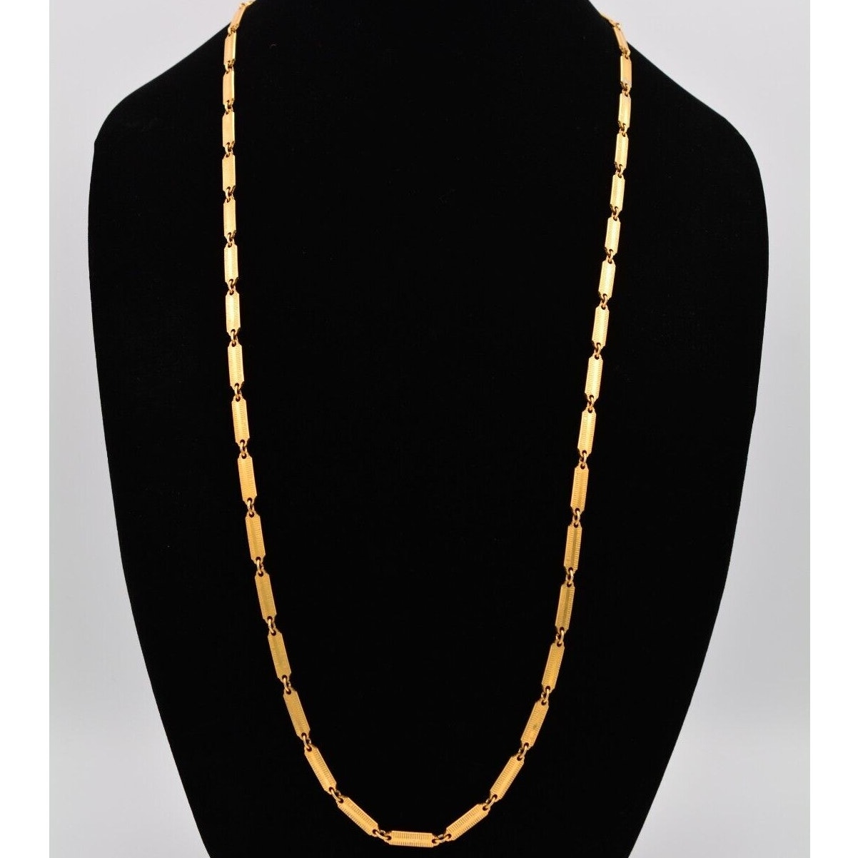 Roget Vintage Chain Necklace Gold Tone Rustic Geometric Chunky Signed 70s Bin3b
